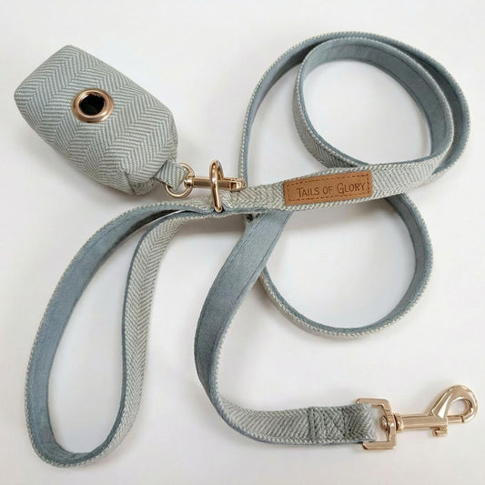 Dog Collar, Pouch and Lead Set - Blue Tweed & Velvet