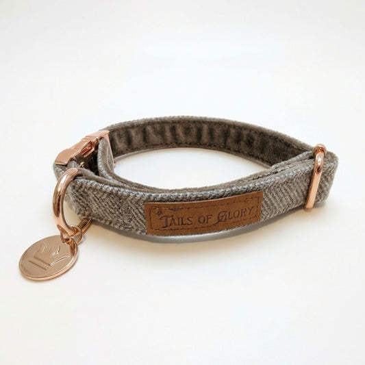 Dog Collar, Pouch and Lead Set - Brown Tweed & Velvet