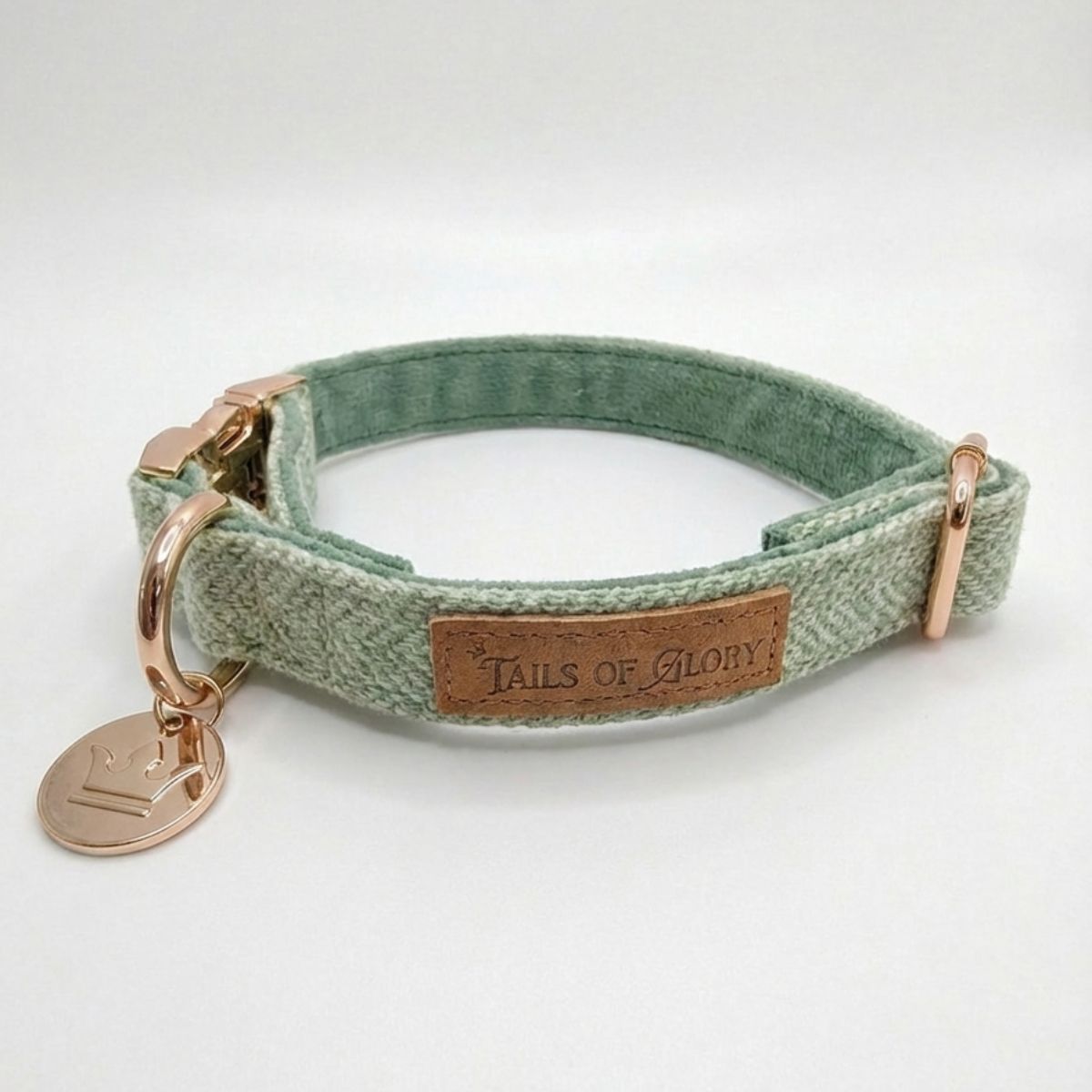 Dog Collar, Pouch and Lead Set - Green Tweed & Velvet
