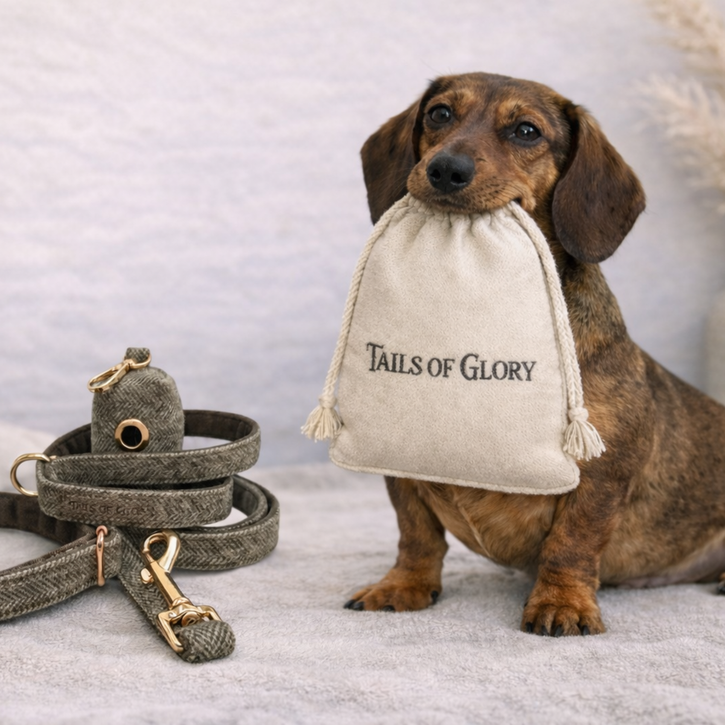 Dog Collar, Pouch and Lead Set - Brown Tweed & Velvet