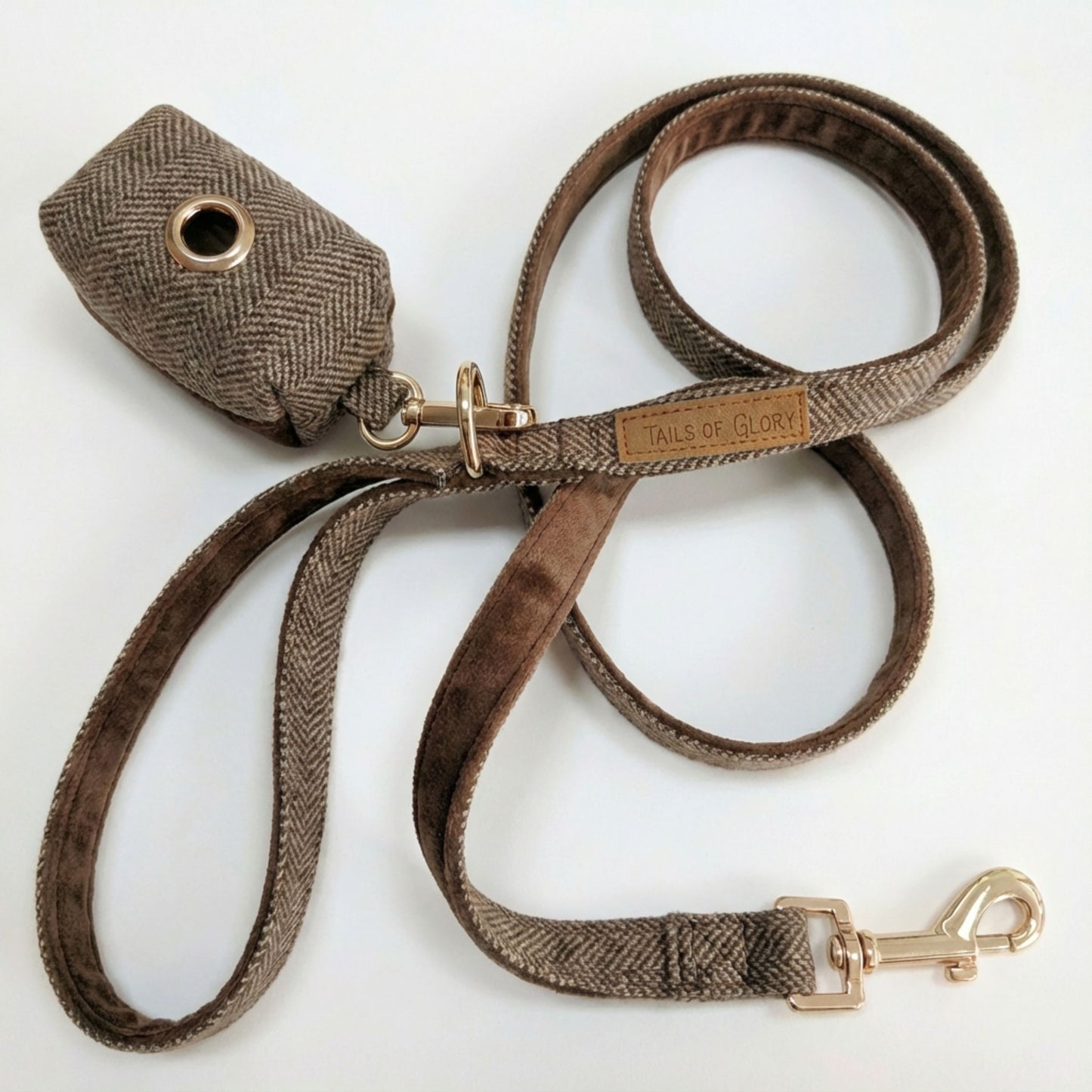Dog Collar, Pouch and Lead Set - Brown Tweed & Velvet