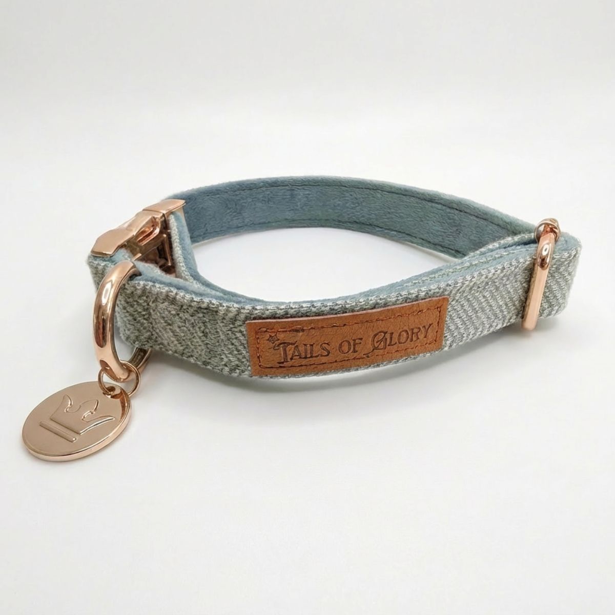 Ensemble collier, pochette et laisse pour chien - Tweed bleu et velours
