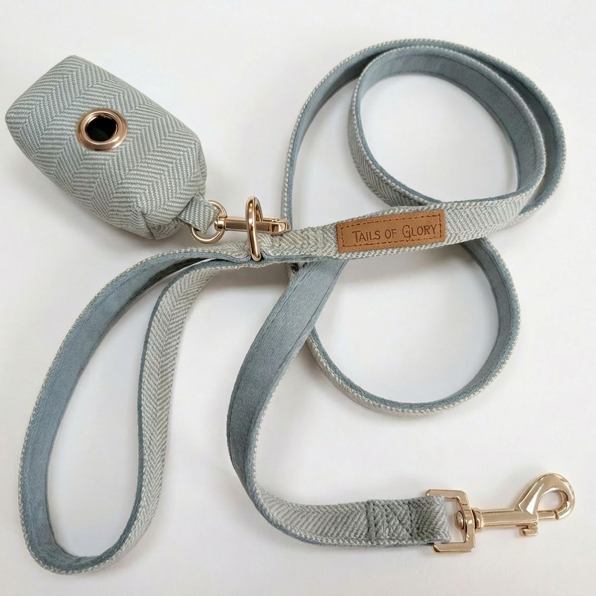 Ensemble collier, pochette et laisse pour chien - Tweed bleu et velours