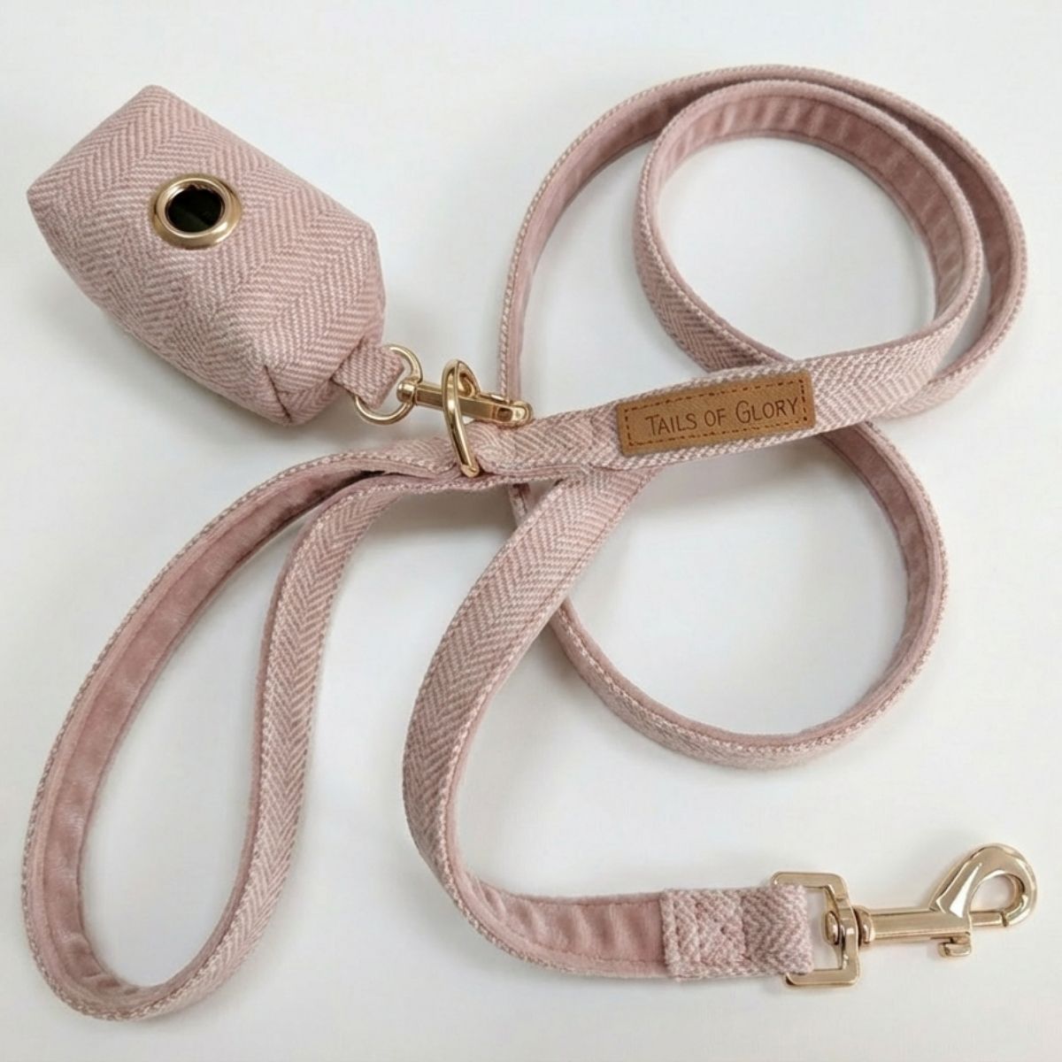 Ensemble Collier, Pochette et Laisse pour chien - Tweed Rose et Velours