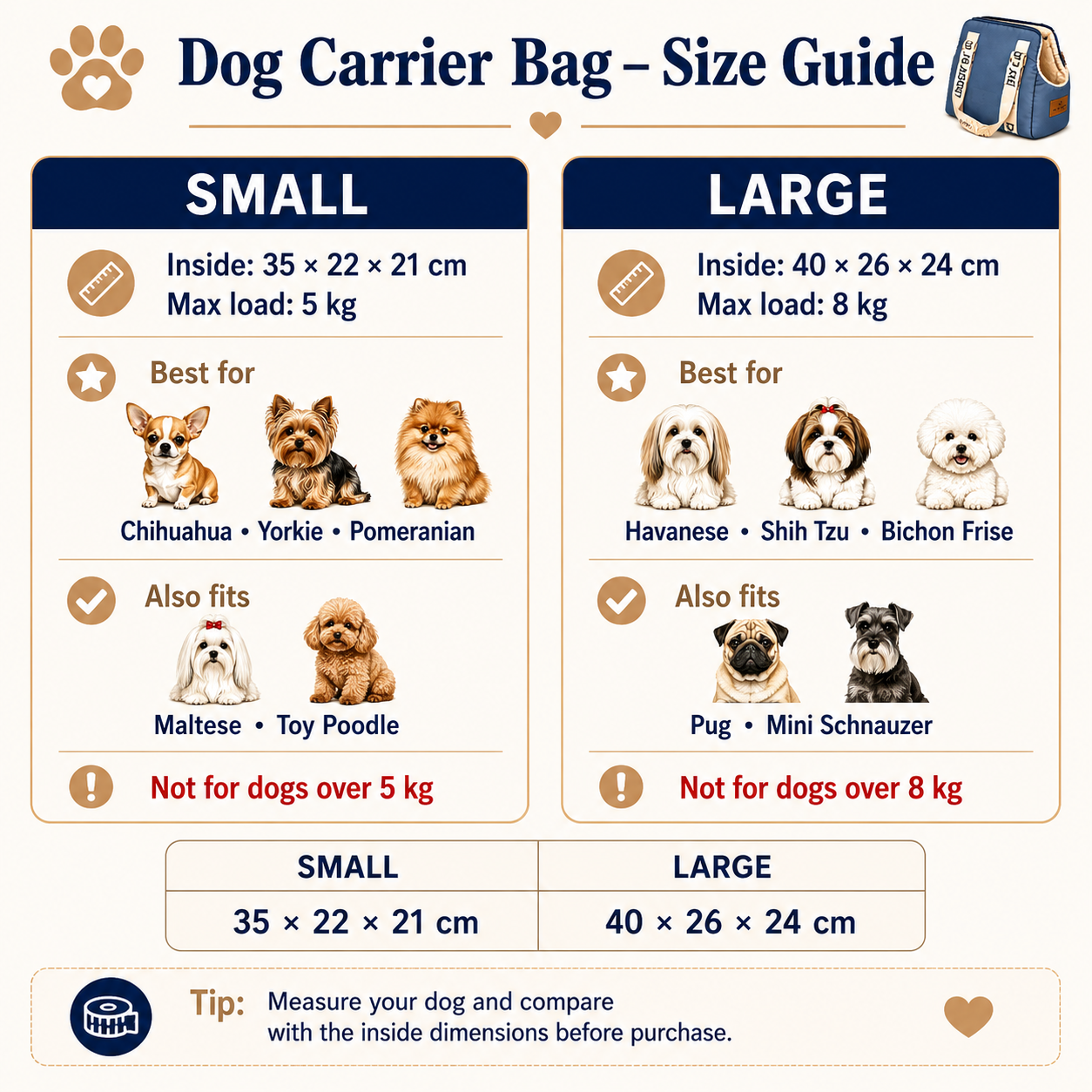 Dog Carrier Bag : Travel and sleeping bag for dogs up to 8 Kilo, Blue