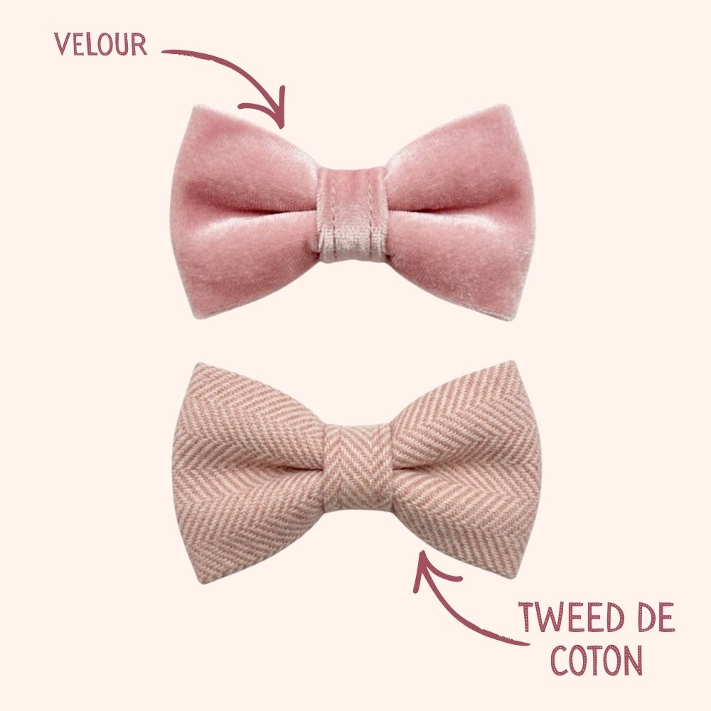 Ensemble Nœud Rose en Tweed et Velours